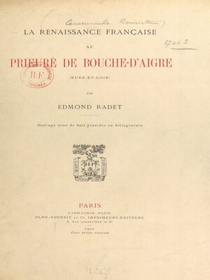 cover image of La Renaissance française au Prieuré de Bouche d'Aigre